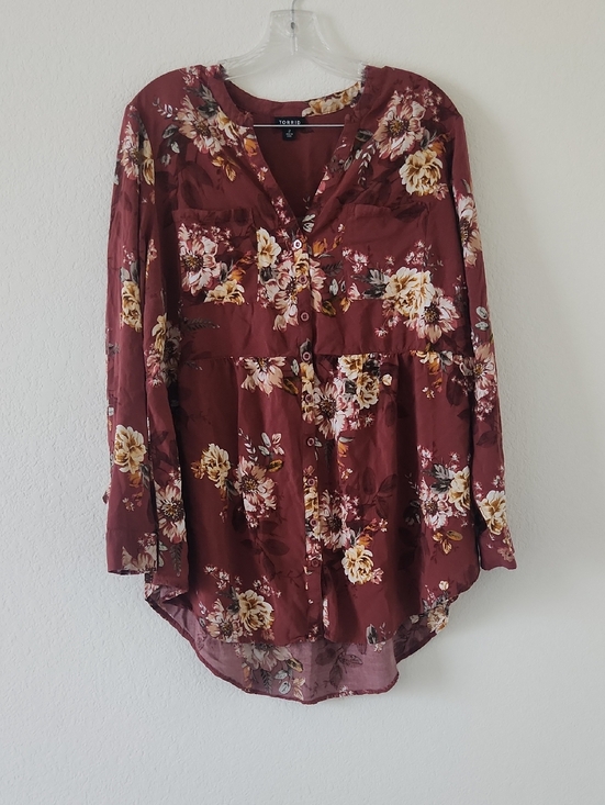 torrid Tops - torrid Maroon Floral Button-Front Tunic Blouse